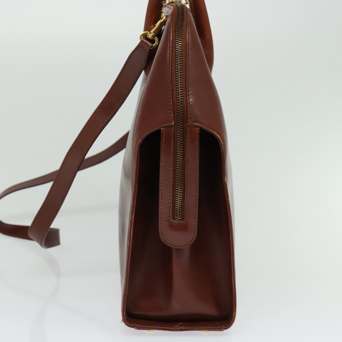 Salvatore Ferragamo Gancini Hand Bag Leather 2way Brown Gold Auth 140342