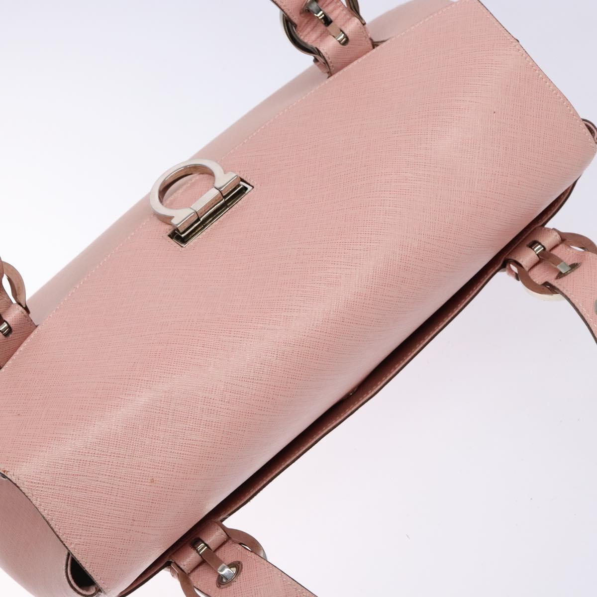 Salvatore Ferragamo Gancini Hand Bag Leather Pink Silver Auth 140343
