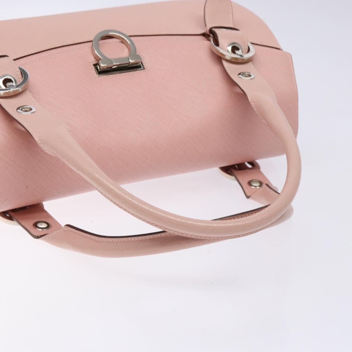 Salvatore Ferragamo Gancini Hand Bag Leather Pink Silver Auth 140343
