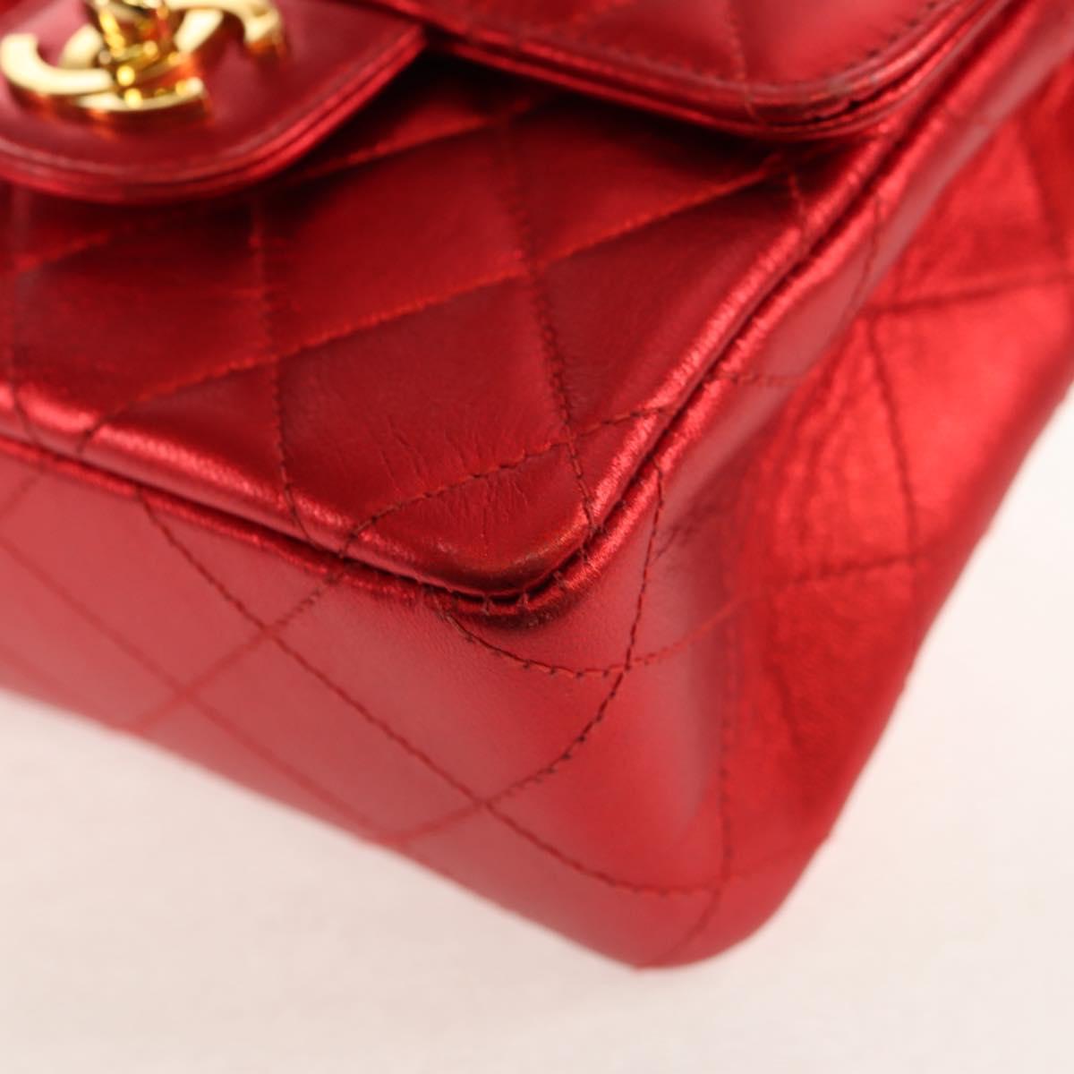 CHANEL Matelasse Top Handle Hand Bag Leather Red Gold CC Auth 140357SM