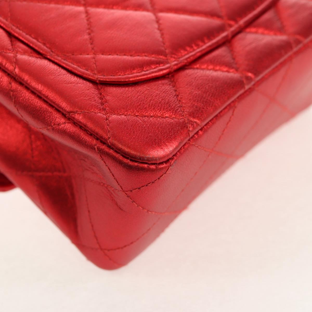 CHANEL Matelasse Top Handle Hand Bag Leather Red Gold CC Auth 140357SM