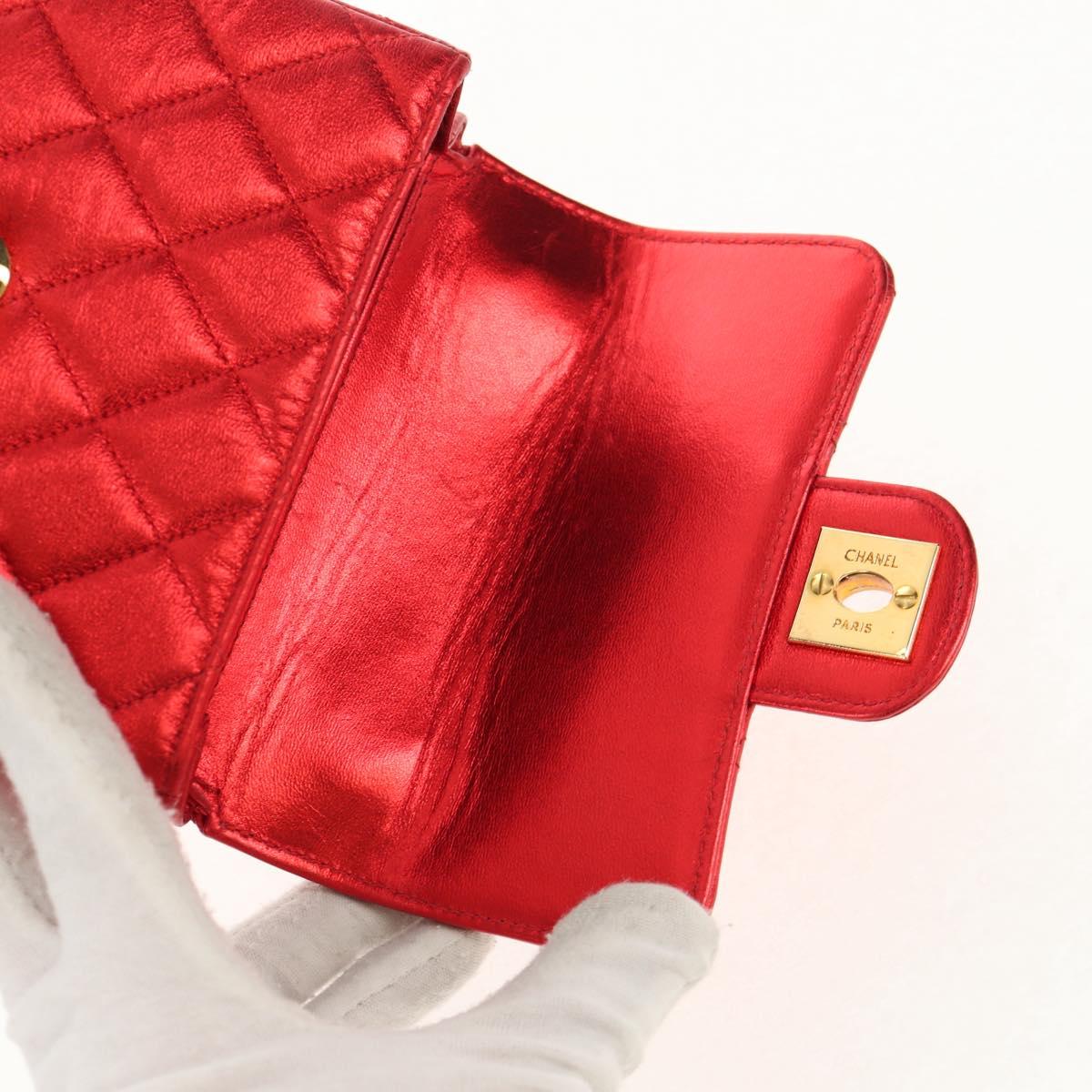CHANEL Matelasse Top Handle Hand Bag Leather Red Gold CC Auth 140357SM