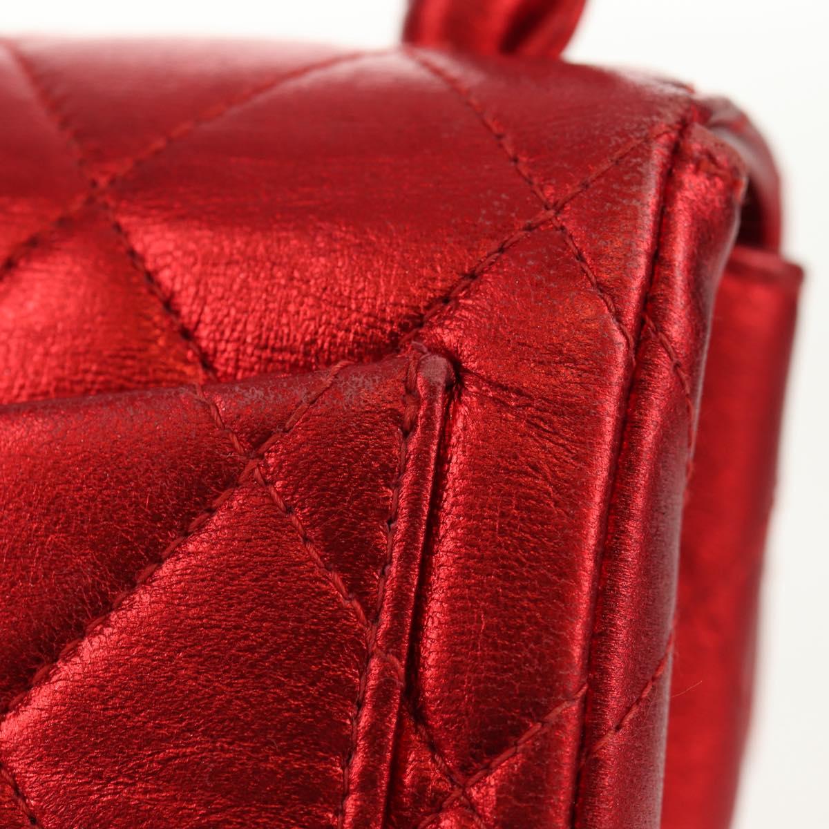 CHANEL Matelasse Top Handle Hand Bag Leather Red Gold CC Auth 140357SM