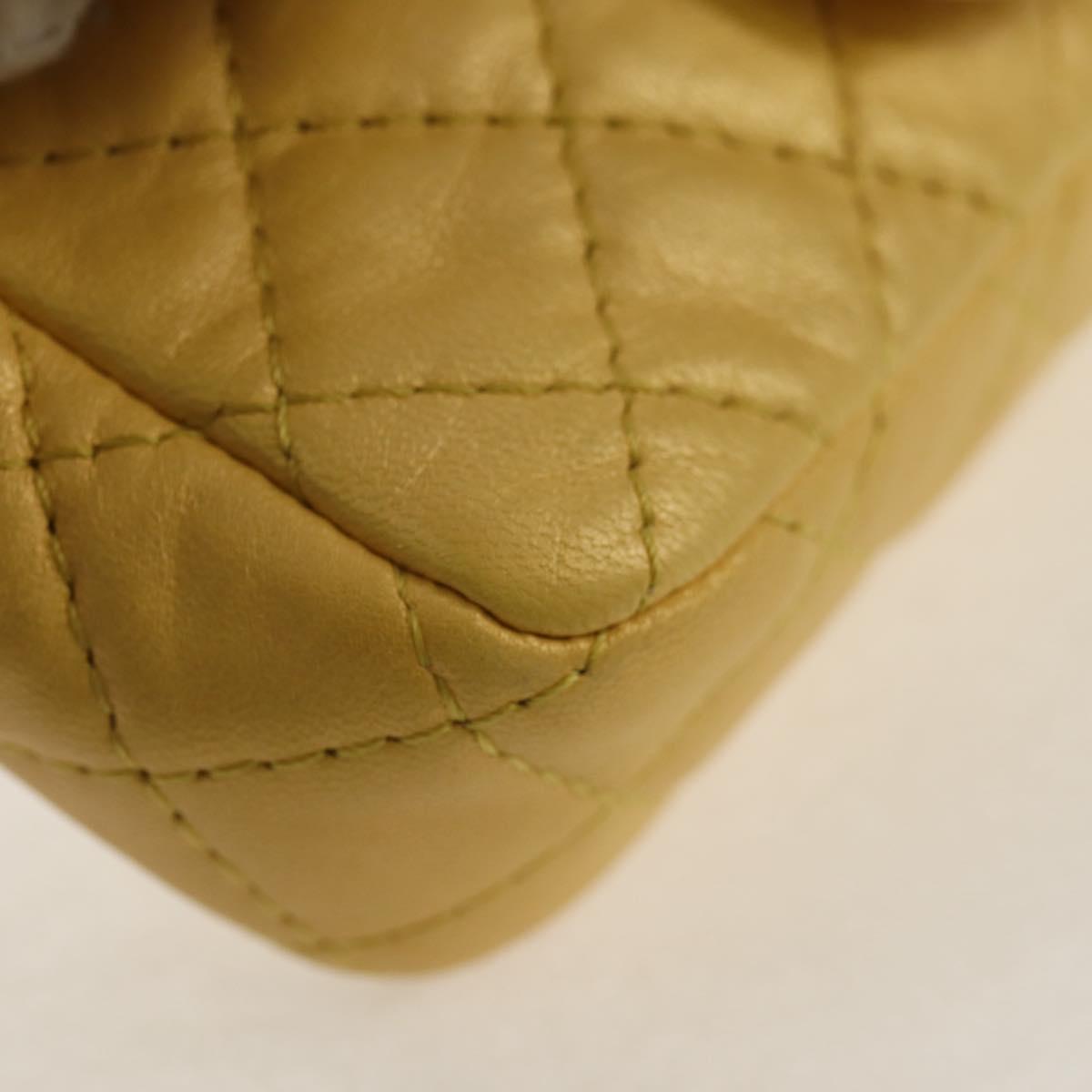 CHANEL Chain Matelasse Shoulder Bag Leather Yellow Gold CC Auth 140358M