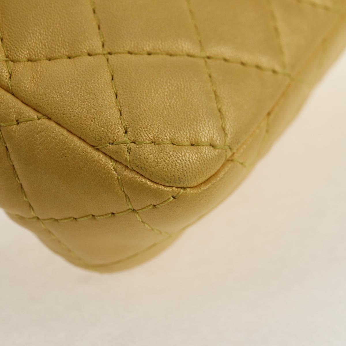 CHANEL Chain Matelasse Shoulder Bag Leather Yellow Gold CC Auth 140358M