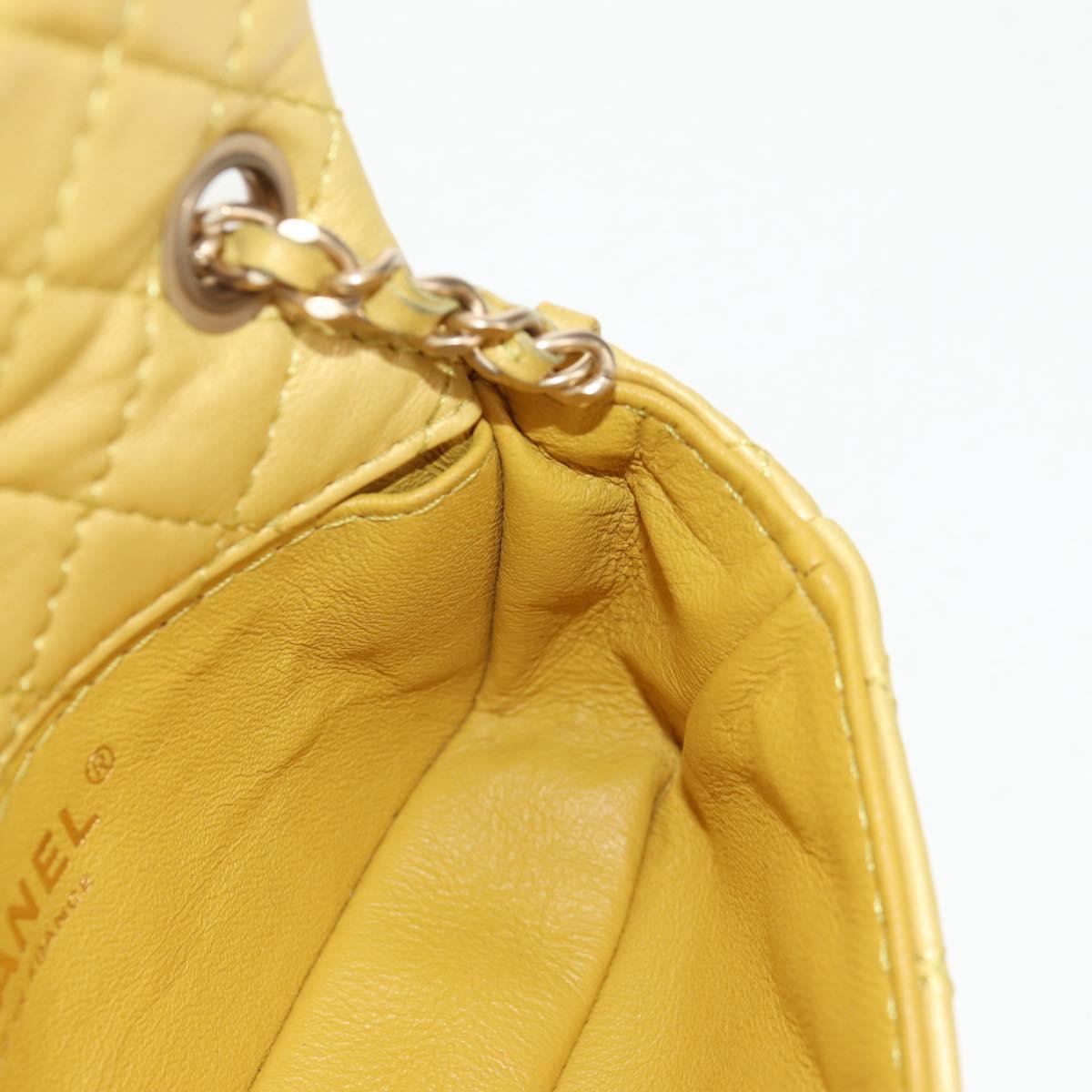 CHANEL Chain Matelasse Shoulder Bag Leather Yellow Gold CC Auth 140358M