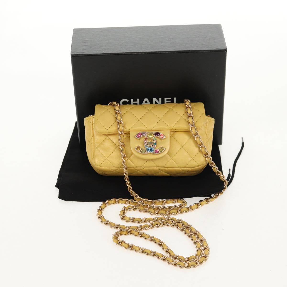 CHANEL Chain Matelasse Shoulder Bag Leather Yellow Gold CC Auth 140358M
