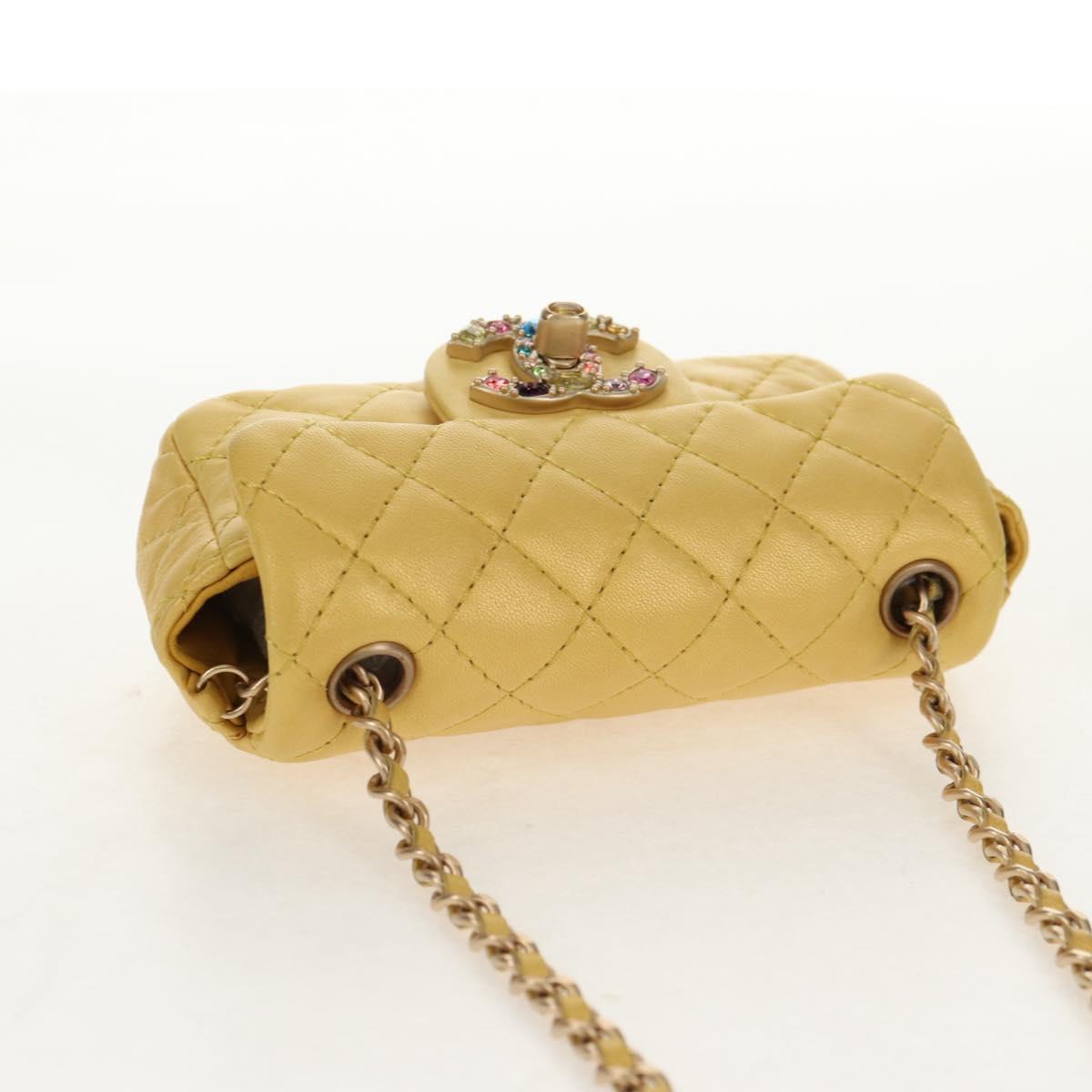 CHANEL Chain Matelasse Shoulder Bag Leather Yellow Gold CC Auth 140358M