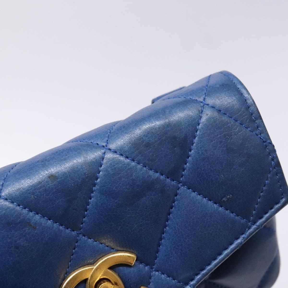 CHANEL Matelasse Pouch Lamb Skin Blue Gold CC Auth 140359