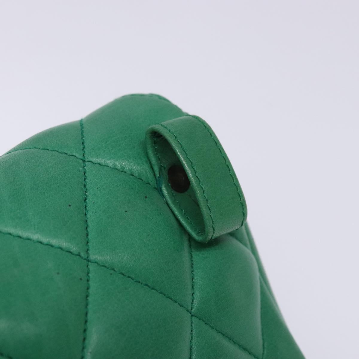 CHANEL Matelasse Pouch Lamb Skin Green Gold CC Auth 140360