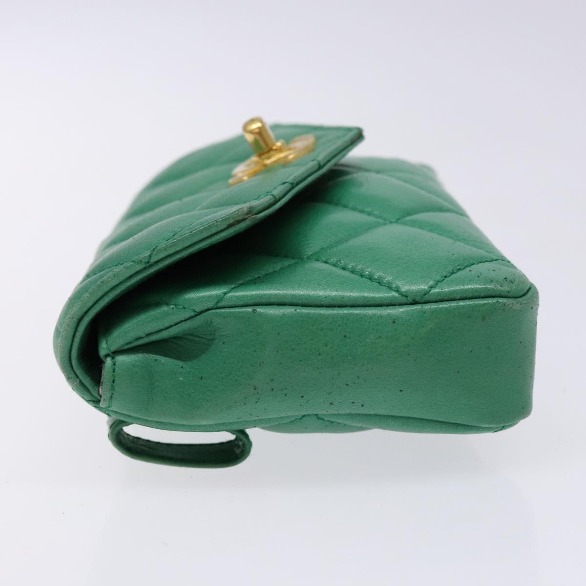 CHANEL Matelasse Pouch Lamb Skin Green Gold CC Auth 140360