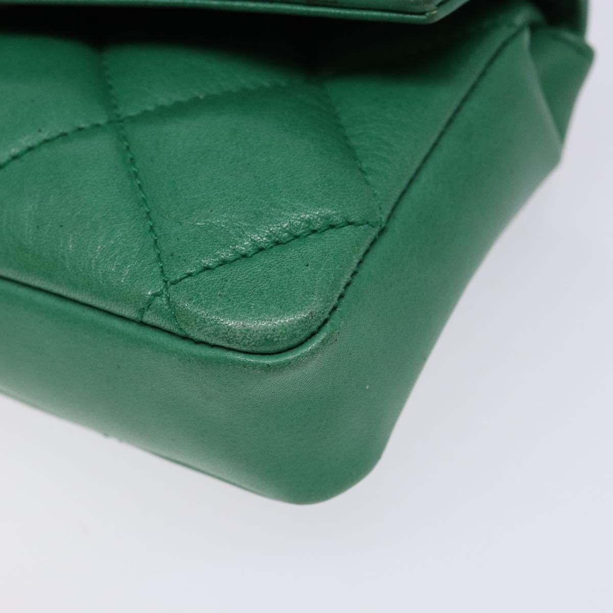 CHANEL Matelasse Pouch Lamb Skin Green Gold CC Auth 140360