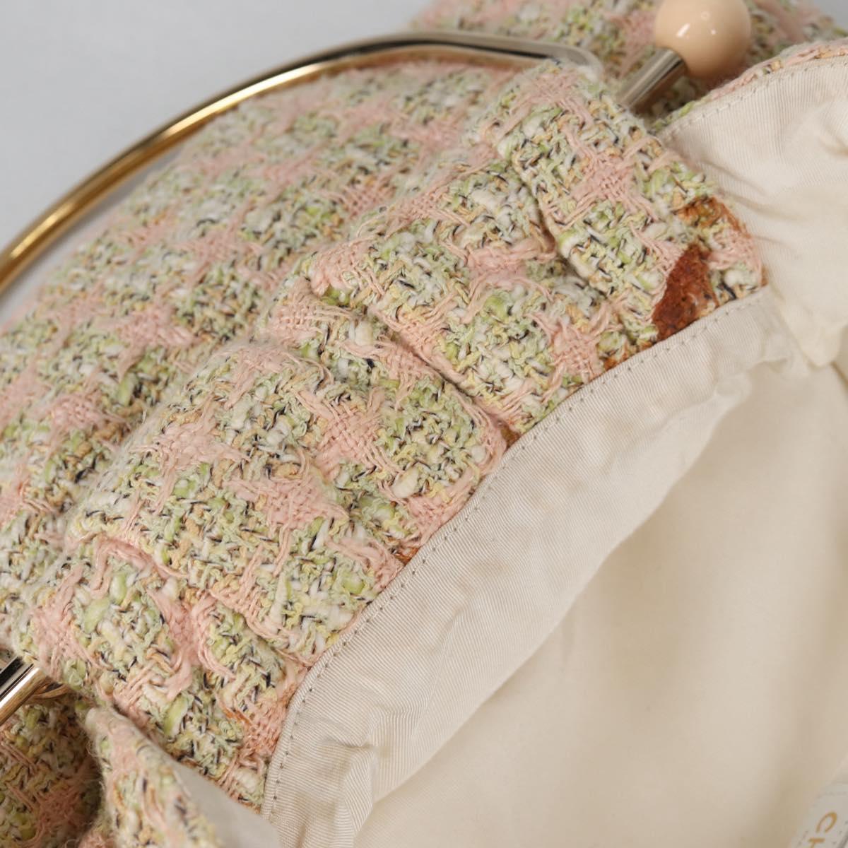 CHANEL Hand Bag Tweed Pink Gold CC Auth 140361V