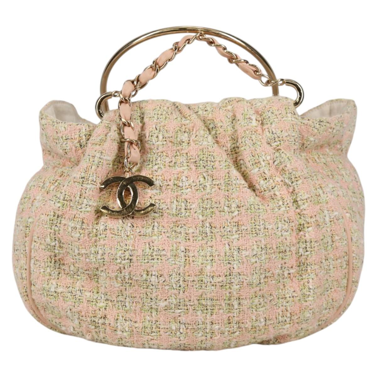 CHANEL Hand Bag Tweed Pink Gold CC Auth 140361V