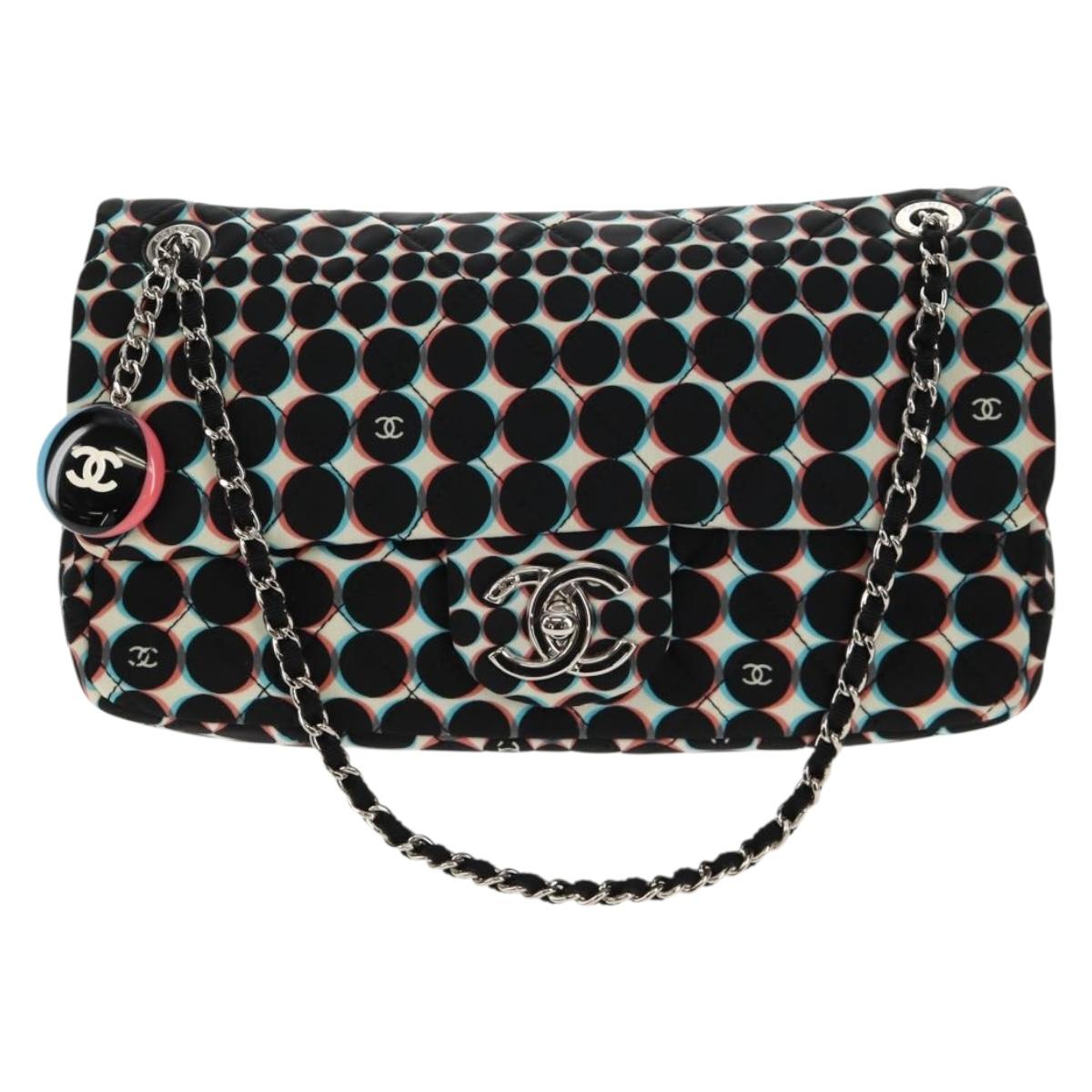 CHANEL Matelasse Chain Shoulder Bag Nylon Black Silver CC Auth 140364M