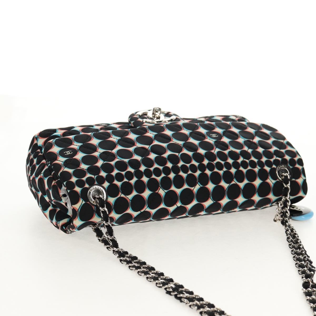 CHANEL Matelasse Chain Shoulder Bag Nylon Black Silver CC Auth 140364M