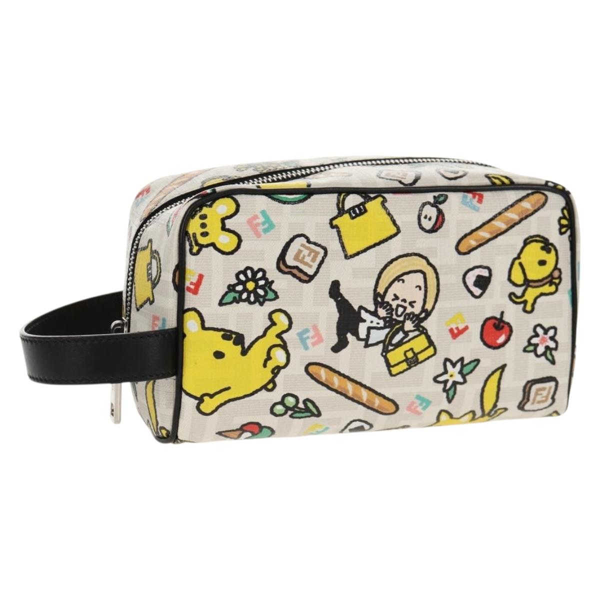 FENDI Zucca Canvas Pouch White Silver Auth 140366SAM