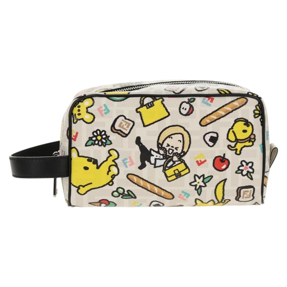 FENDI Zucca Canvas Pouch White Silver Auth 140366SAM