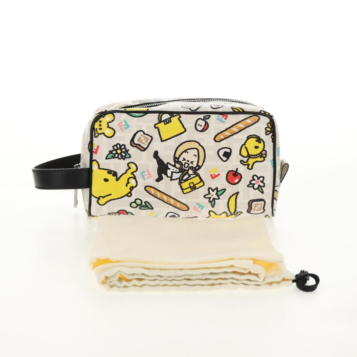 FENDI Zucca Canvas Pouch White Silver Auth 140366SAM