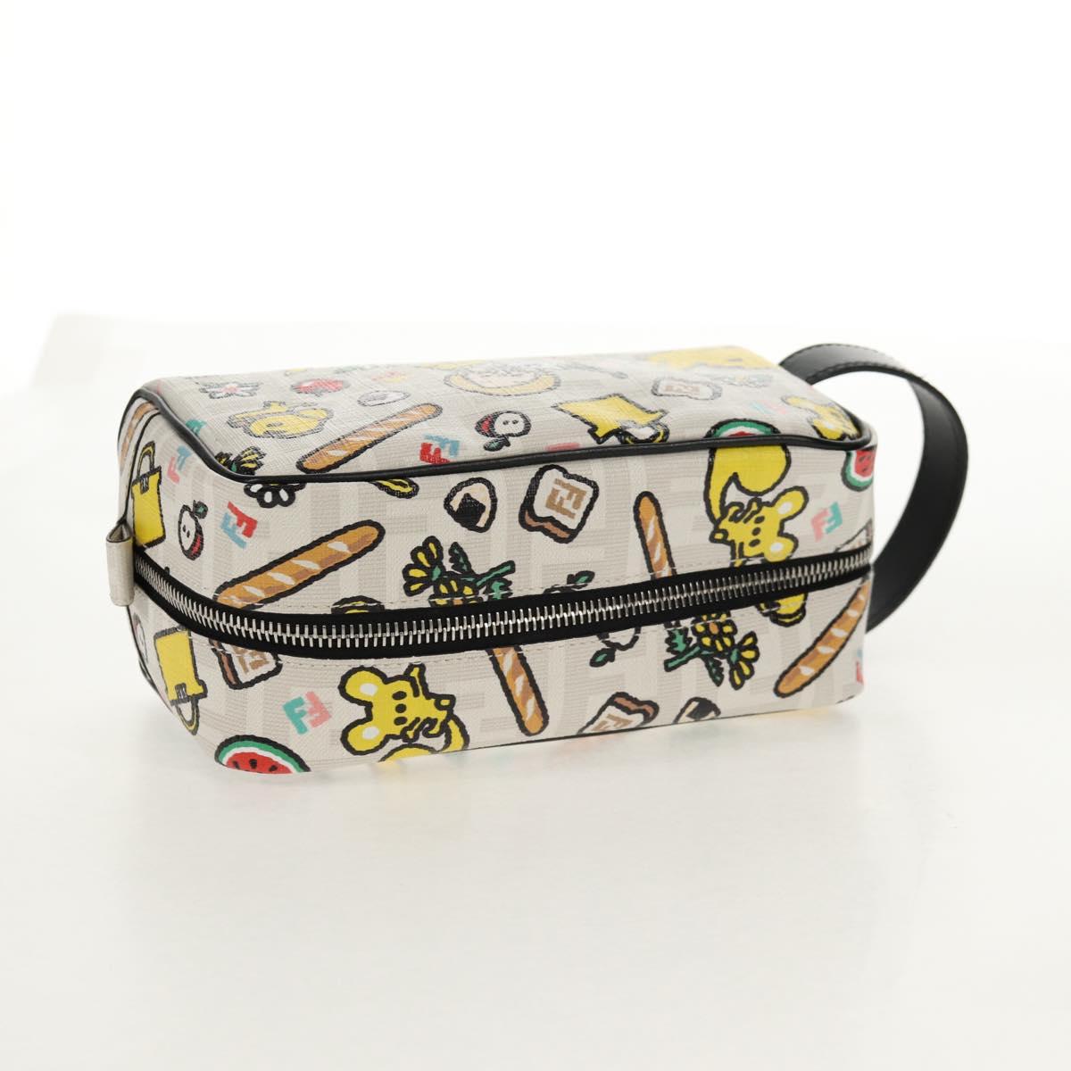 FENDI Zucca Canvas Pouch White Silver Auth 140366SAM