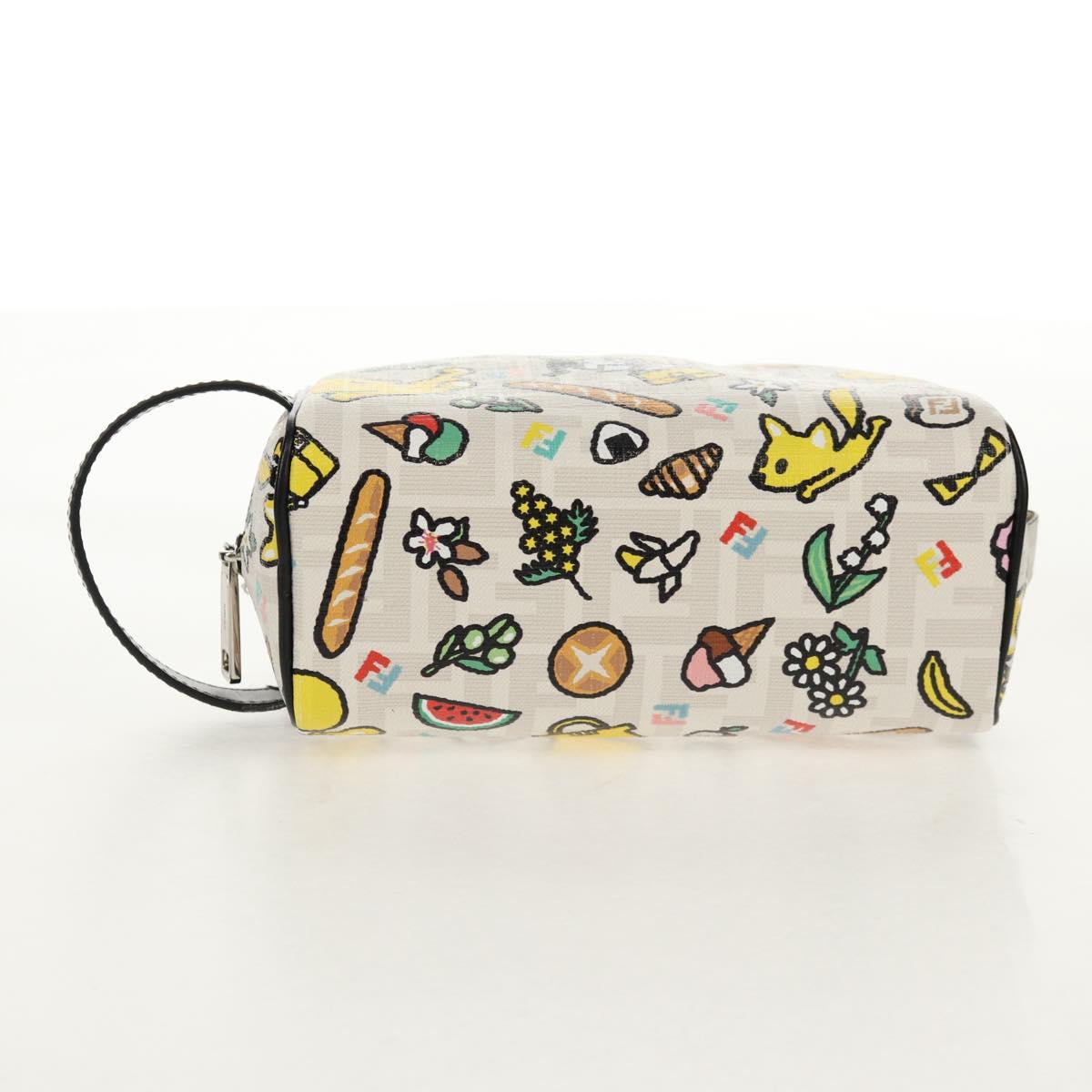 FENDI Zucca Canvas Pouch White Silver Auth 140366SAM