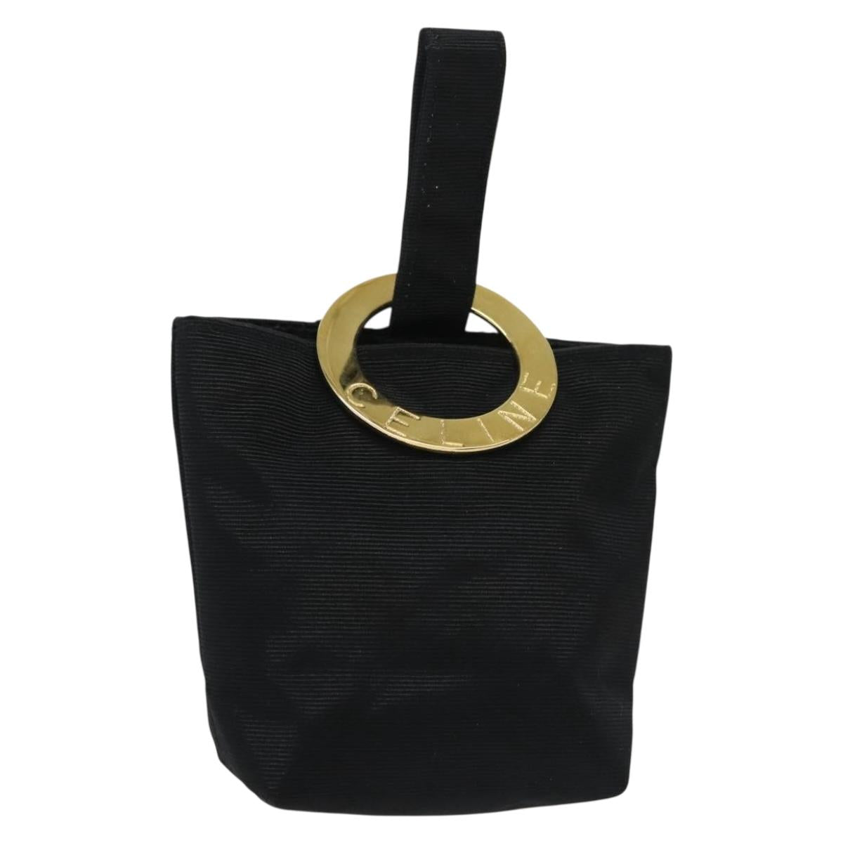 CELINE Pouch Nylon Black Gold Auth 140367