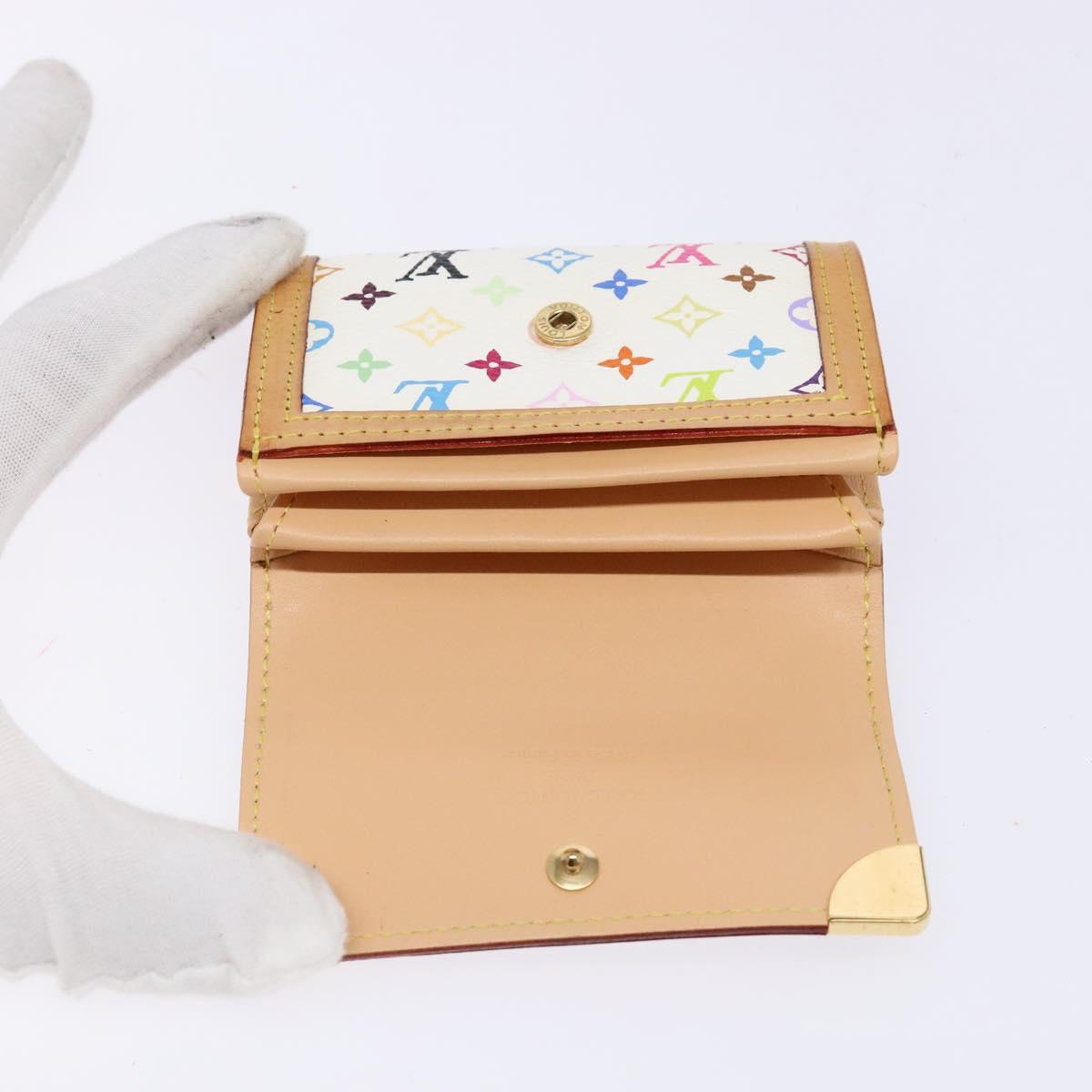 LOUIS VUITTON Multicolor Porte Monnaie Pla Coin Purse White M92657 Auth 140378
