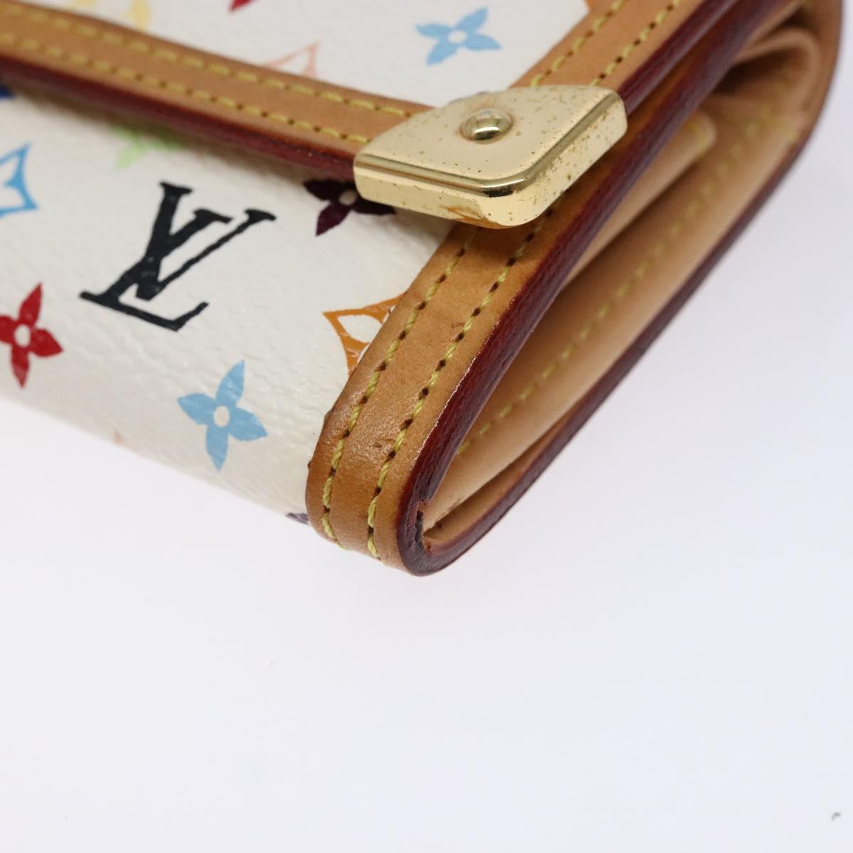 LOUIS VUITTON Multicolor Porte Monnaie Pla Coin Purse White M92657 Auth 140378