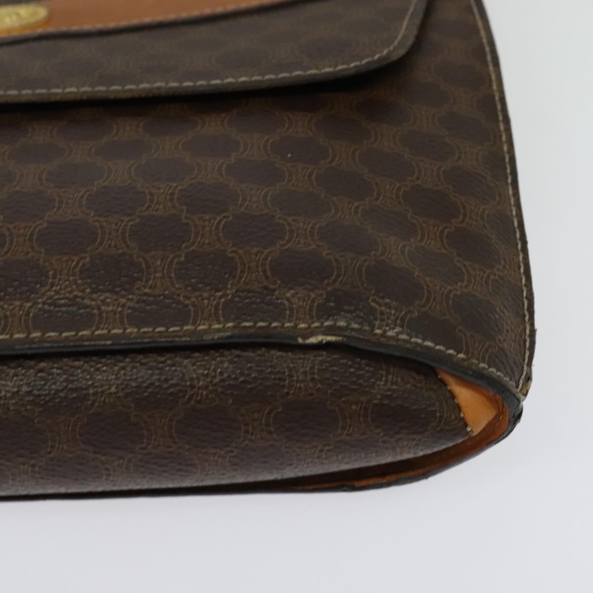 CELINE Macadam Canvas Shoulder Bag PVC Leather Brown Gold Auth 140473