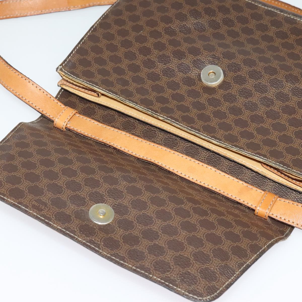 CELINE Macadam Canvas Shoulder Bag PVC Leather Brown Gold Auth 140473