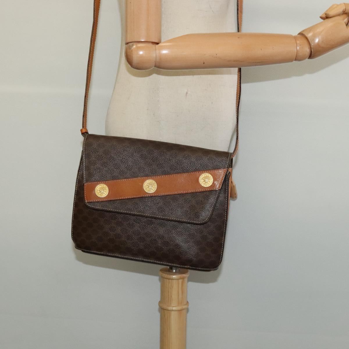 CELINE Macadam Canvas Shoulder Bag PVC Leather Brown Gold Auth 140473