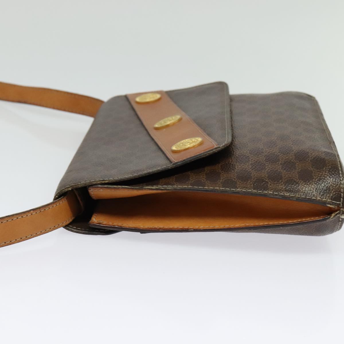 CELINE Macadam Canvas Shoulder Bag PVC Leather Brown Gold Auth 140473