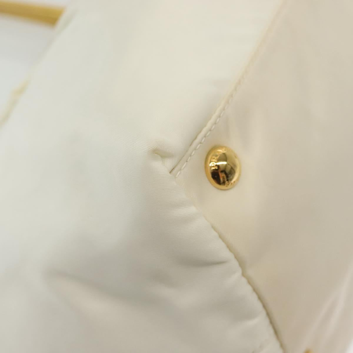 PRADA Ribbon Hand Bag Nylon White Gold Auth 140482