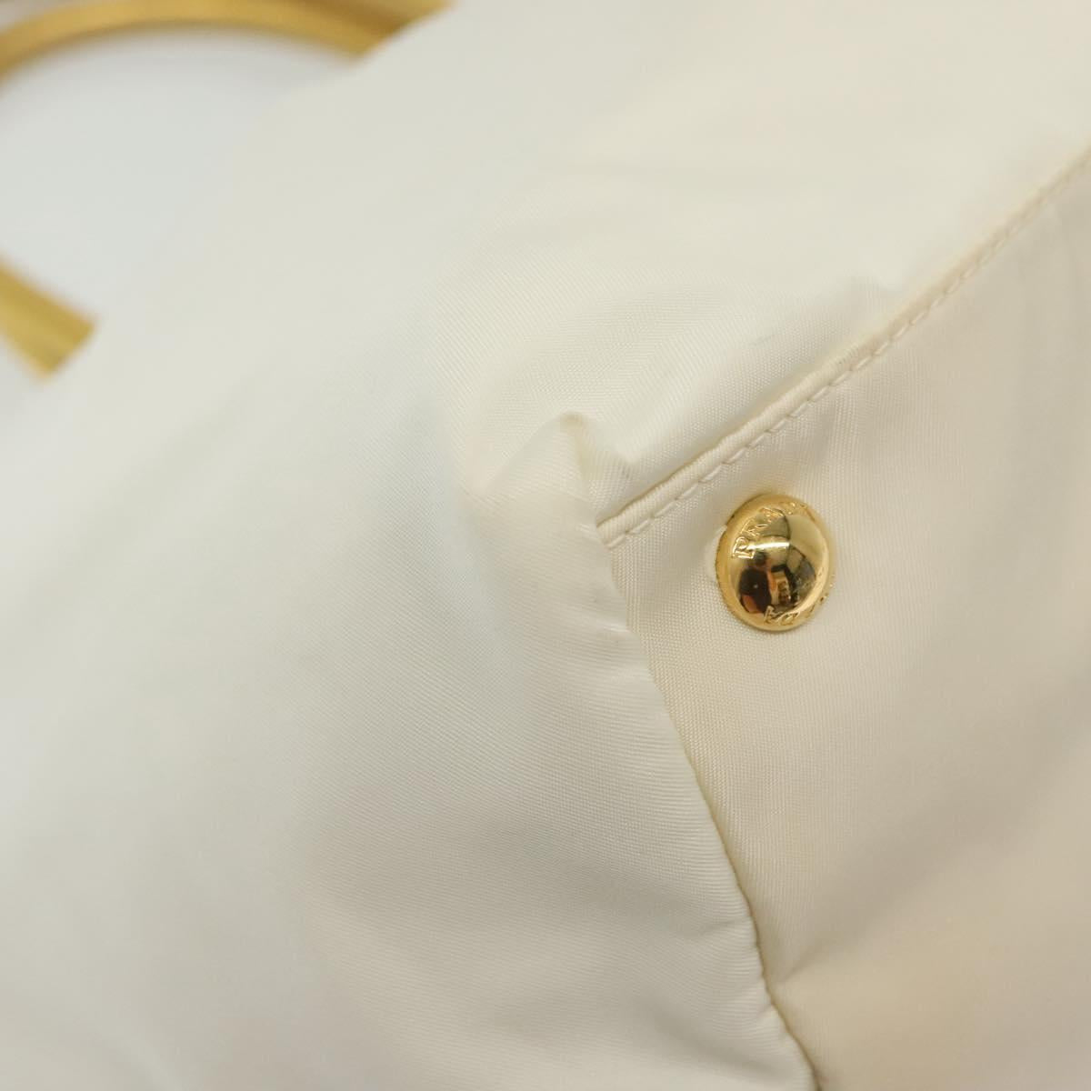 PRADA Ribbon Hand Bag Nylon White Gold Auth 140482