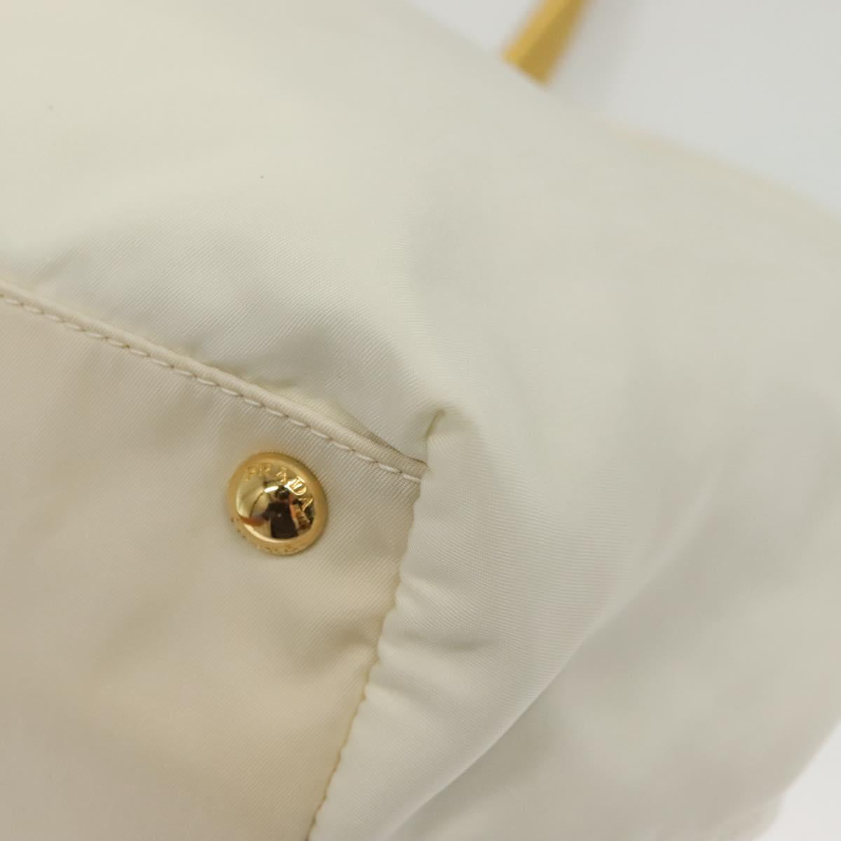 PRADA Ribbon Hand Bag Nylon White Gold Auth 140482