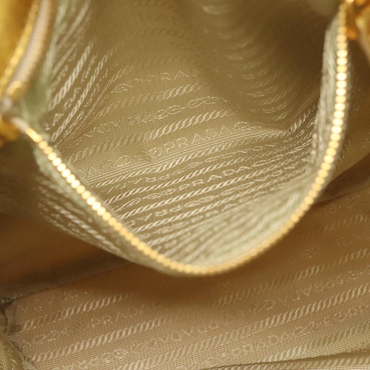 PRADA Ribbon Hand Bag Nylon White Gold Auth 140482