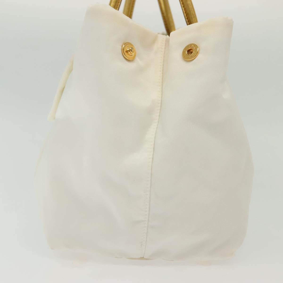 PRADA Ribbon Hand Bag Nylon White Gold Auth 140482