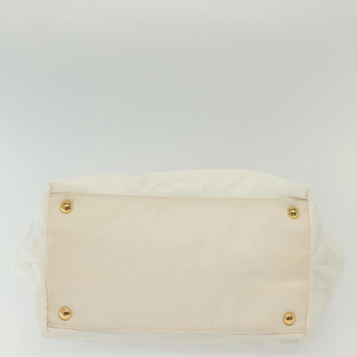 PRADA Ribbon Hand Bag Nylon White Gold Auth 140482
