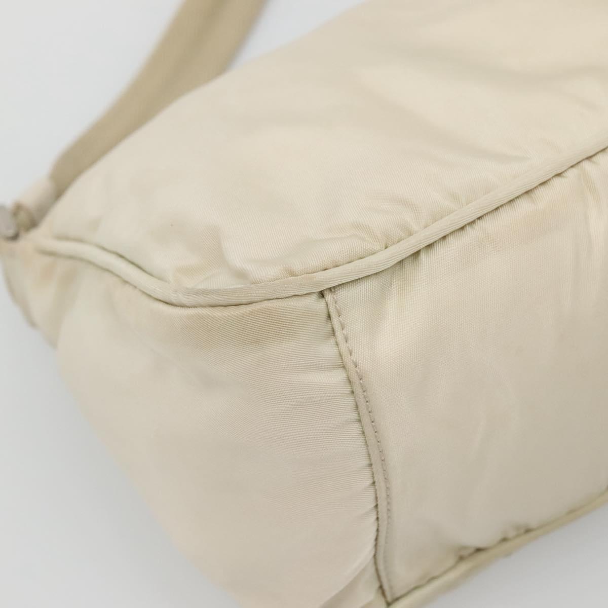 PRADA Shoulder Bag Nylon Beige Silver Auth 140483
