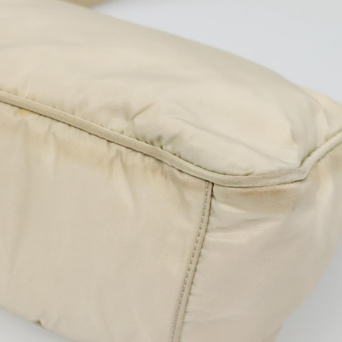 PRADA Shoulder Bag Nylon Beige Silver Auth 140483