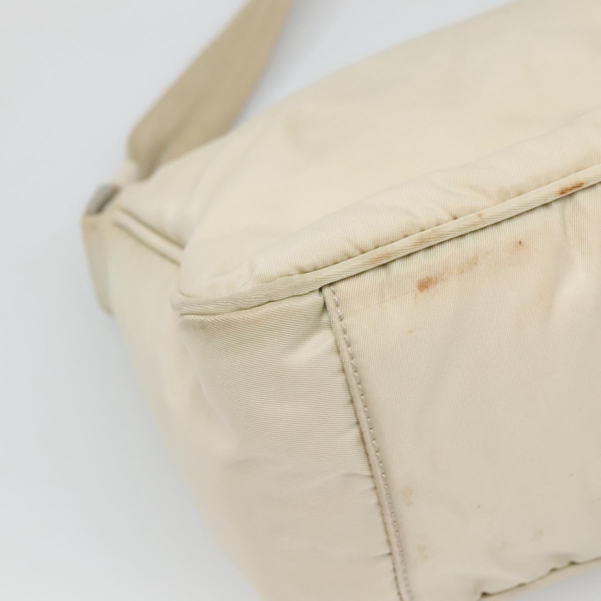 PRADA Shoulder Bag Nylon Beige Silver Auth 140483