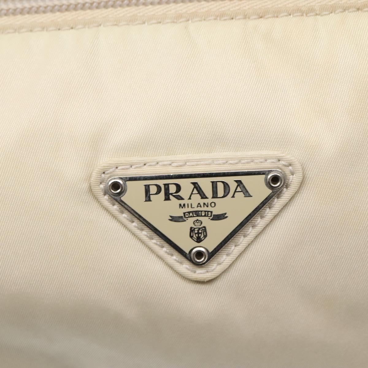 PRADA Shoulder Bag Nylon Beige Silver Auth 140483