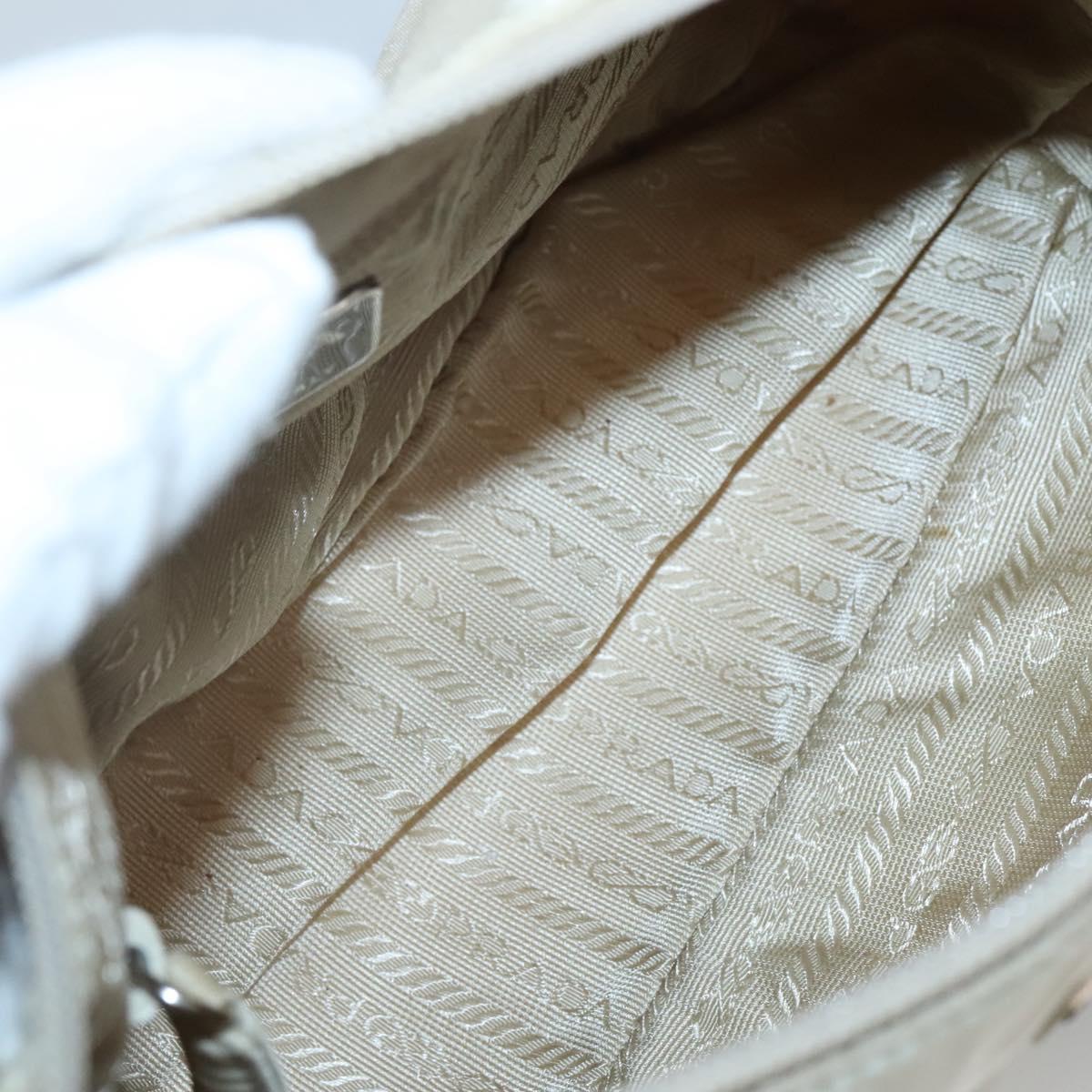 PRADA Shoulder Bag Nylon Beige Silver Auth 140483