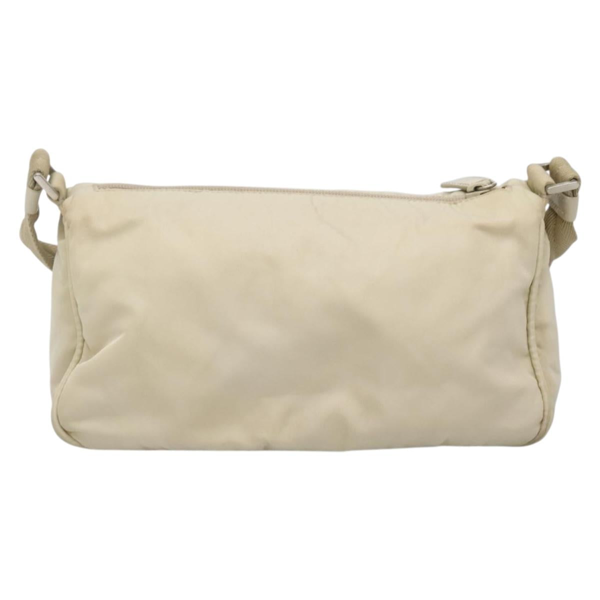 PRADA Shoulder Bag Nylon Beige Silver Auth 140483