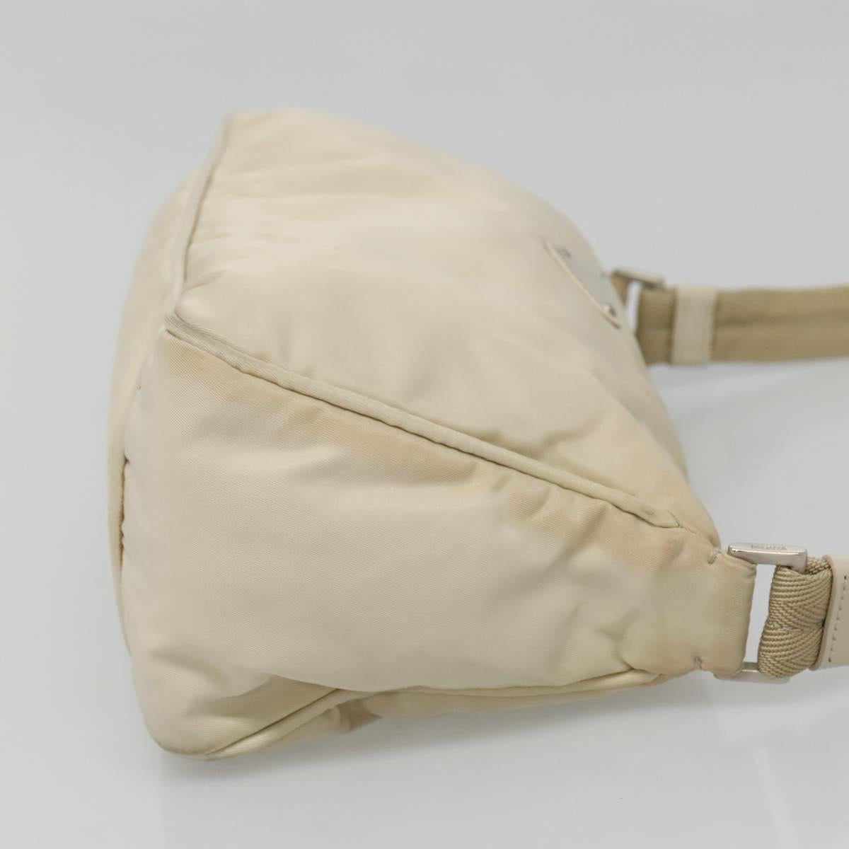 PRADA Shoulder Bag Nylon Beige Silver Auth 140483