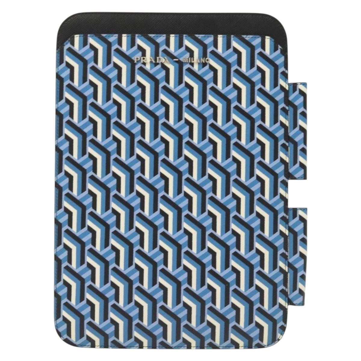 PRADA Tablet Case Leather Blue Auth 140487