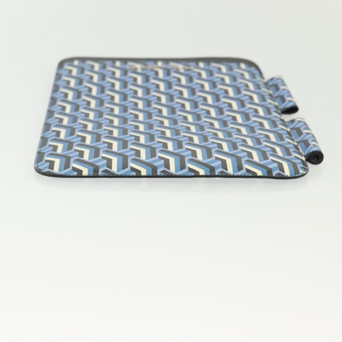 PRADA Tablet Case Leather Blue Auth 140487