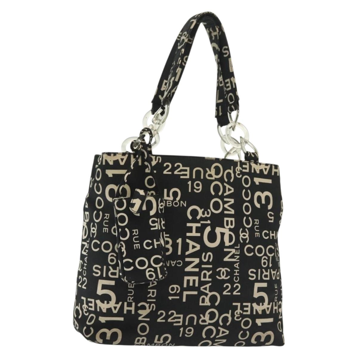 CHANEL Bysy Line Shoulder Bag Canvas Black Silver CC Auth 140489