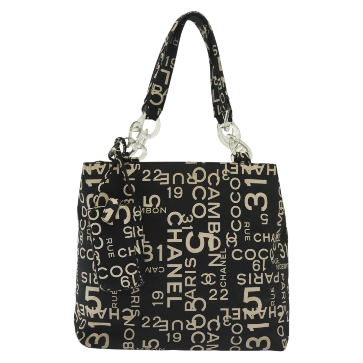 CHANEL Bysy Line Shoulder Bag Canvas Black Silver CC Auth 140489