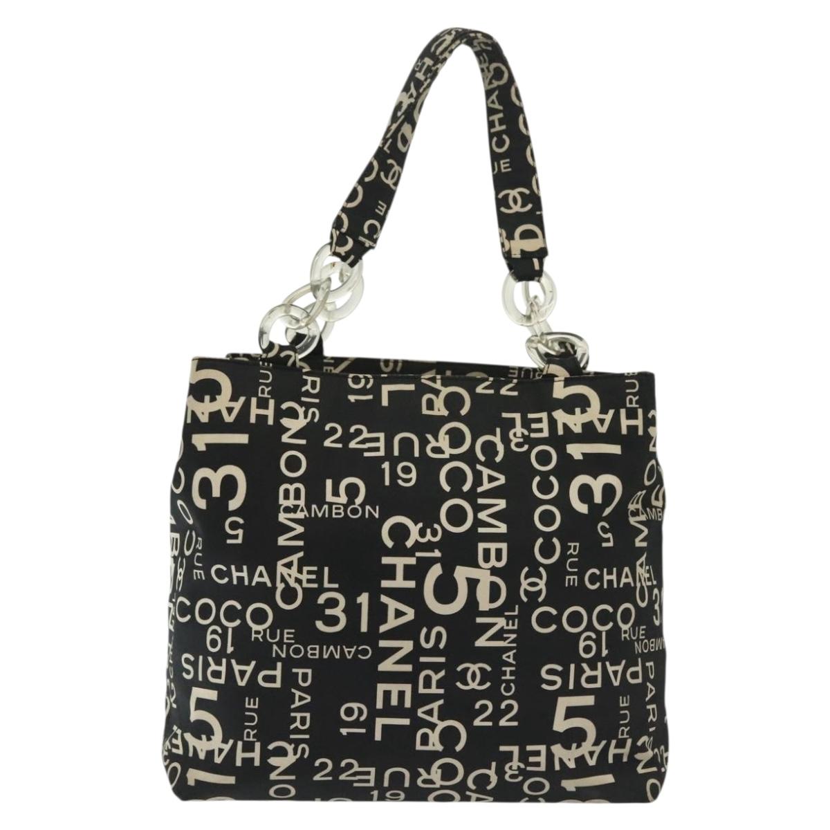 CHANEL Bysy Line Shoulder Bag Canvas Black Silver CC Auth 140489